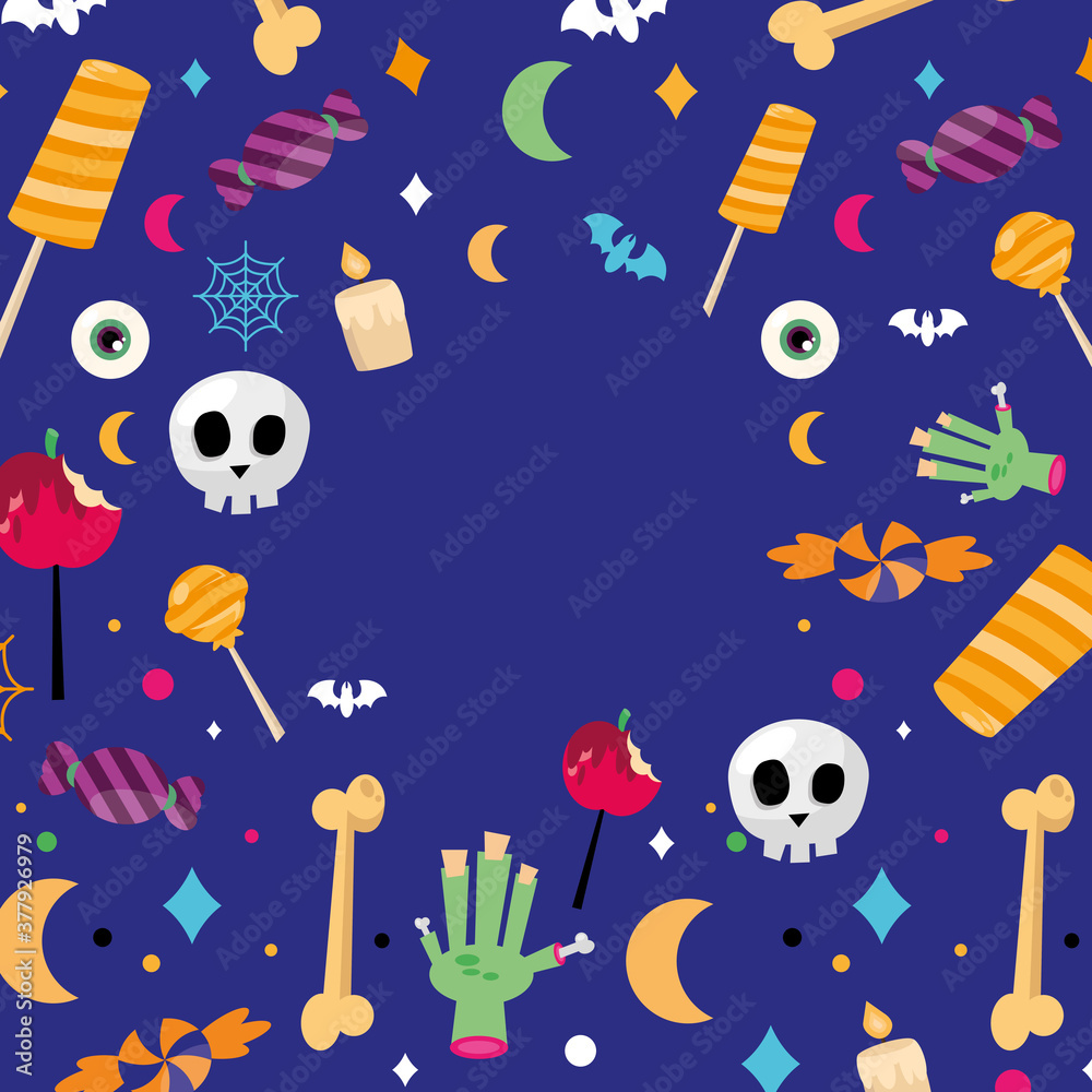 Halloween candies on blue background vector design Halloween candies on blue background vector design