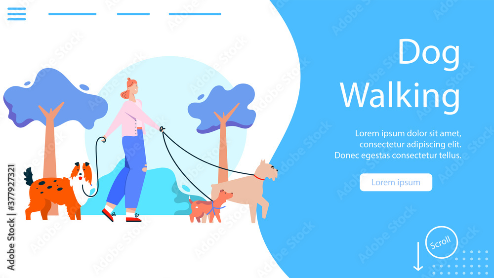 Vector banner of dog walking concept, pet sitting service