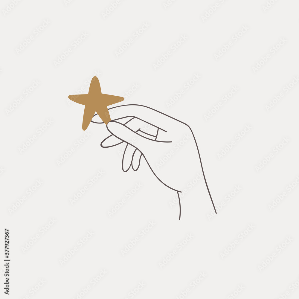 Obraz premium Logo design of hands. Modern template in trendy linear minimal style. Vector abstract emblem, symbol for tattoo design, cosmetics and packaging, jewellery, hand made or beauty products
