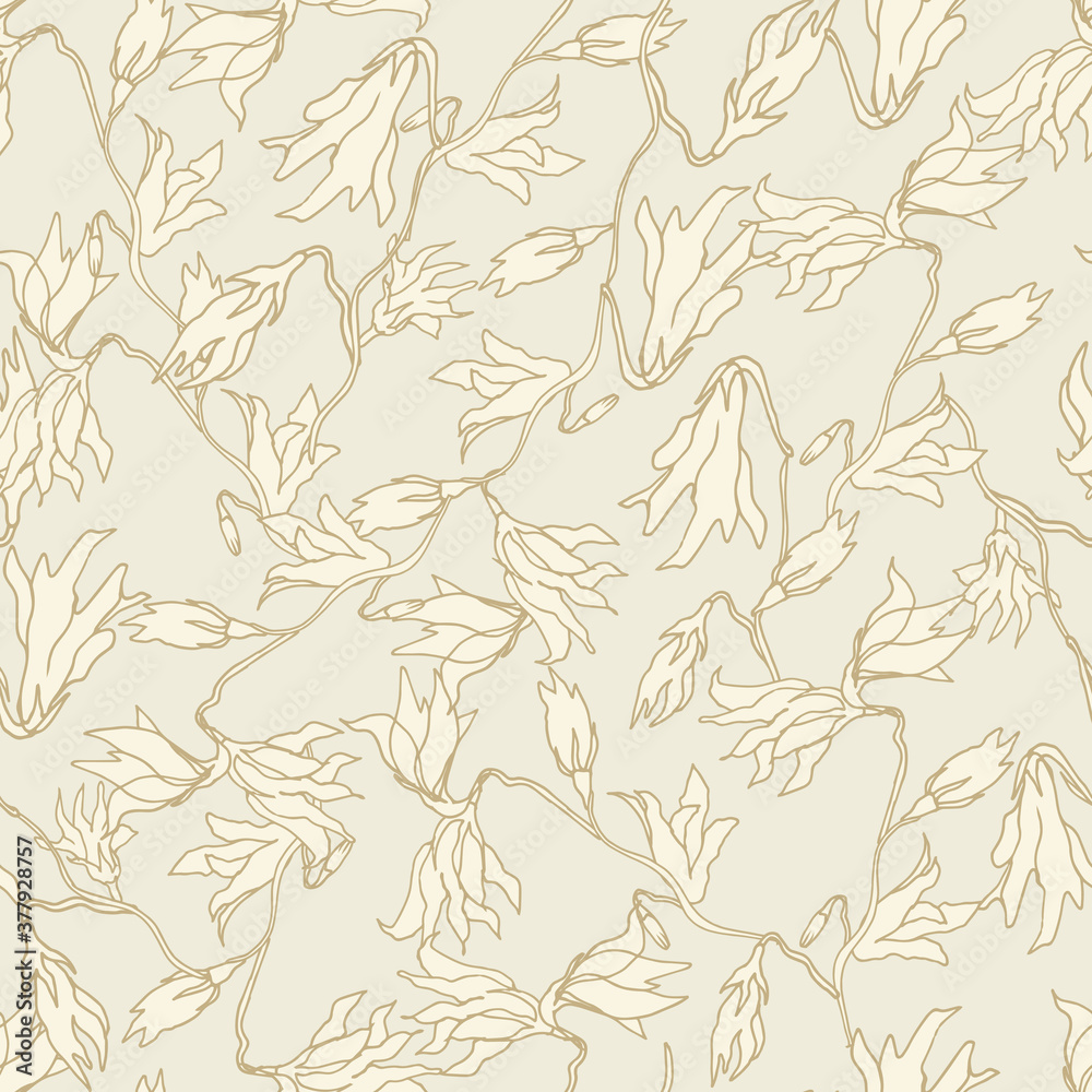 Seamless monochrome textile pattern. Vector floral print on a beige background for fabric, home test, bed linen.