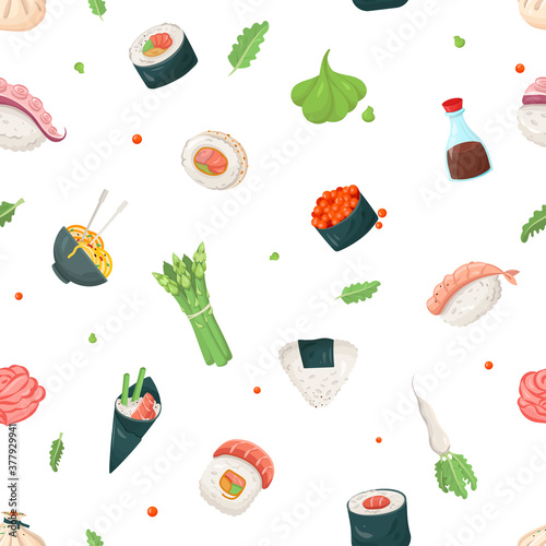 Asian cuisine - colorful flat design style pattern