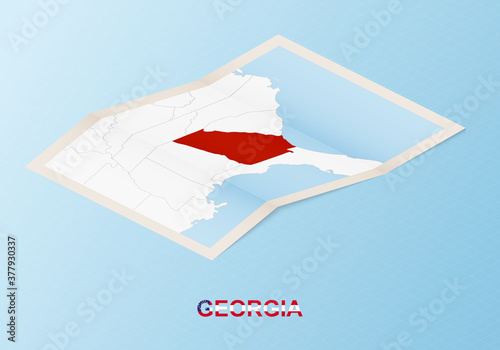Folded paper map of Georgia with neighboring countries in isometric style.