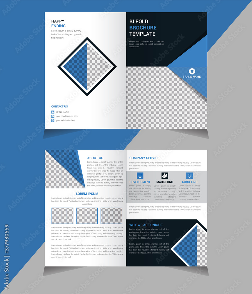 Modern Business Bi-fold Brochure Design Template, Flyer Design, Shape, blue color, a4 size