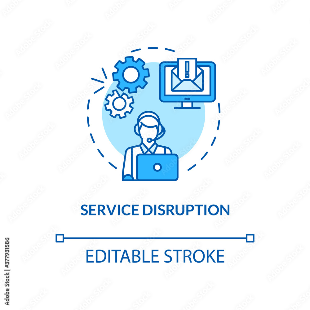 Service disruption concept icon. Corrupt data items. Power outages. Customer support idea thin line illustration. Web server maintenance. Vector isolated outline RGB color drawing. Editable stroke - obrazy, fototapety, plakaty 