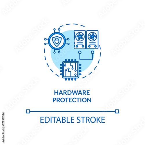 Hardware protection concept icon. Hacking prevention. CPU, memory, input-output defence idea thin line illustration. Operating system. Vector isolated outline RGB color drawing. Editable stroke
