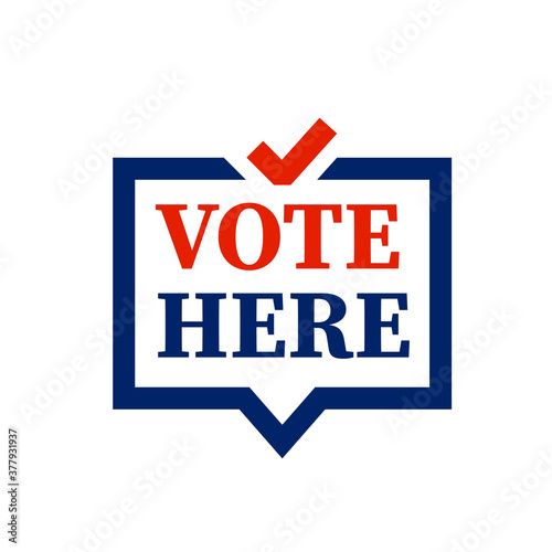 Vote here speech bubble icon. Clipart image isolated on white background.