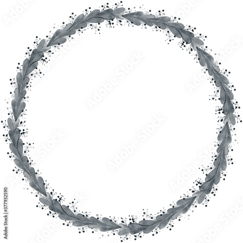 Wreath with gray leaves. The Wreath is isolated on the 

white background for your creative design. 

