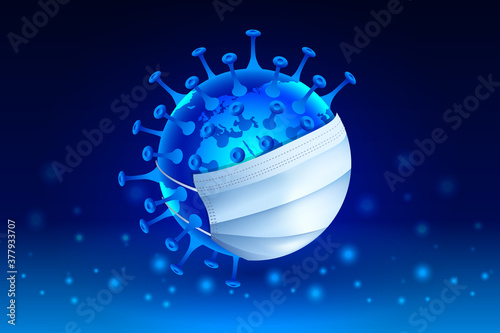 Coronavirus or Corona virus concept. Sick Earth in a medical mask fights the virus COVID-19. Pandemic, outbreak, healthcare, medical, infectious, virology, epidemiology concept. 3D vector illustration