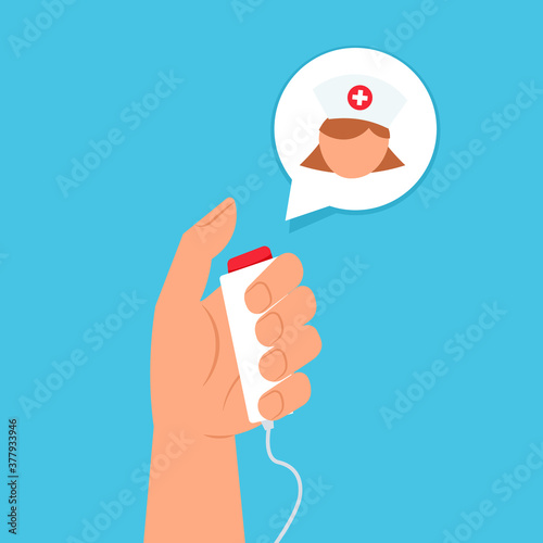 Hand press hospital call bell illustration. Clipart image