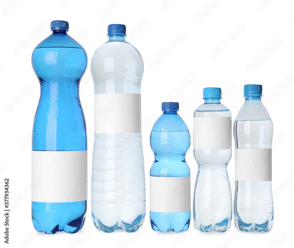 Bottles of pure water with blank labels on white background Bottles of pure water with blank labels on white background