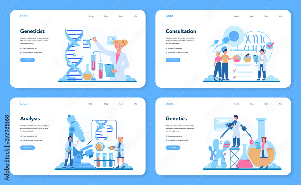 Geneticist web banner or landing page set. Medicine and science Geneticist web banner or landing page set. Medicine and science