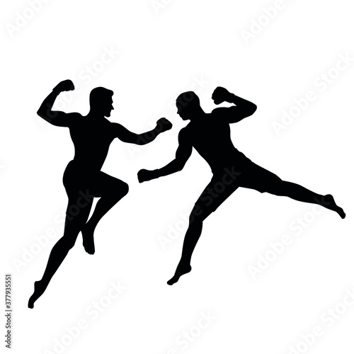 Silhouette of MMA Mixed Martial Arts Fighters