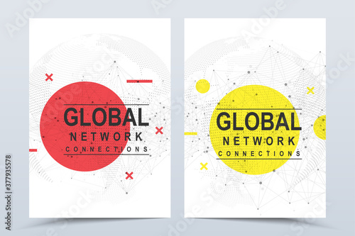 Business vector templates for a4 cover, brochure, flyer, booklet, magazine, annual report. Global network connection background. World map point and line composition. Global business. Social network.