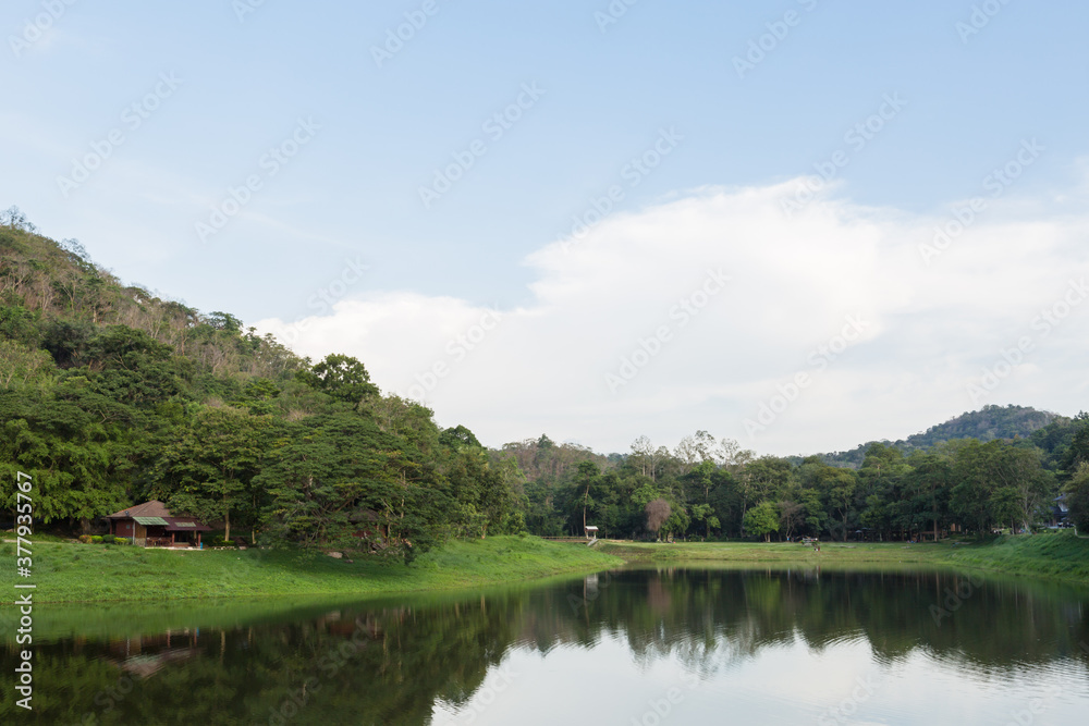 Fototapeta premium Khao Ruak Reservoir at Namtok Samlan National Park in Saraburi Thailand is a reservoir that tourists come to relax or camping during the holiday 