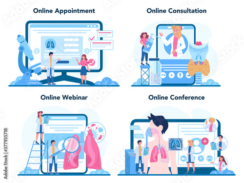 Pulmonologist online service or platform set. Idea of health and medical