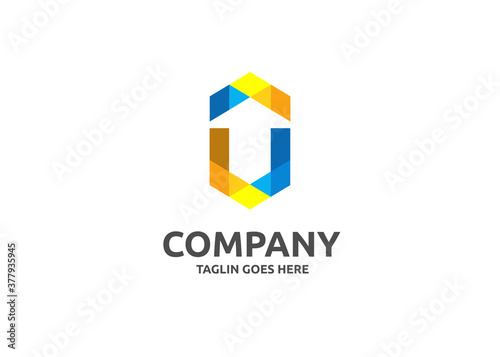 Bright colorful arrow shape in modern polygonal crystal style logo concept