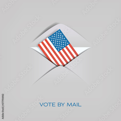 Vote by mail in US presidential election vector concept. American flag in envelope. Cast ballot, distant voting.