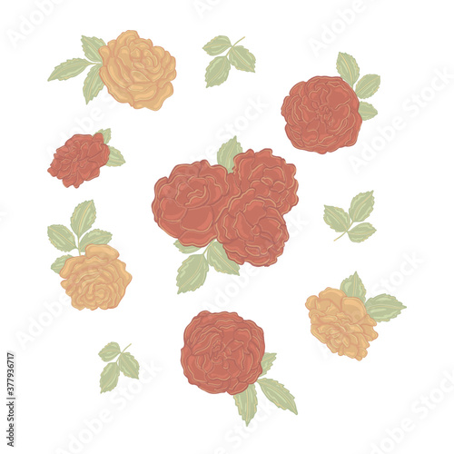 Set of red and yellow roses stickers illustration vector