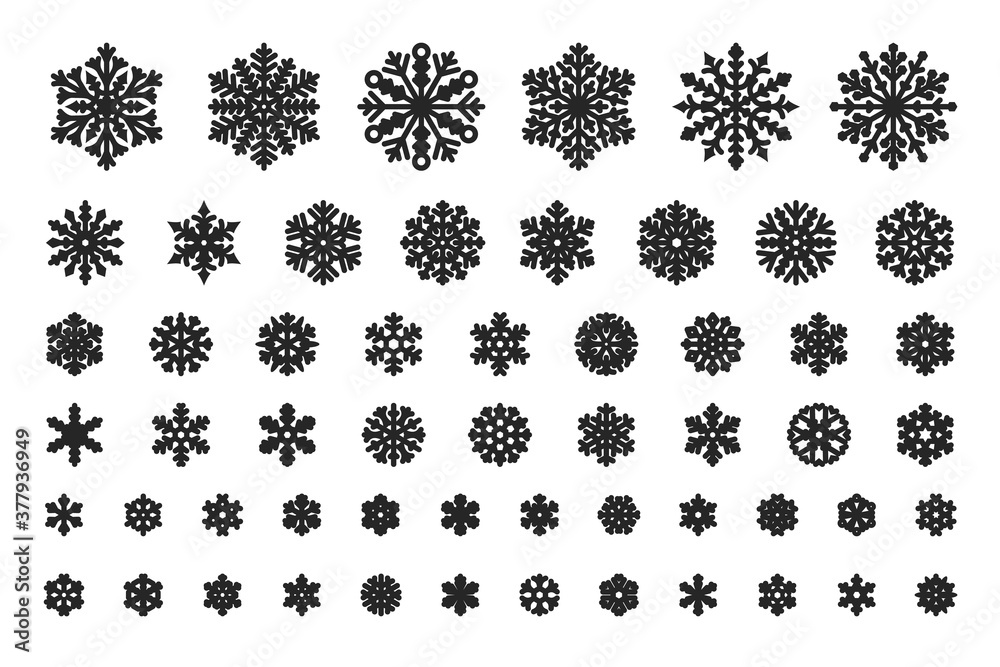 Snow crystal, winter snowflake and cold symbol. Snowflakes of different shapes and sizes vector line silhouette icon set Snow crystal, winter snowflake and cold symbol. Snowflakes of different shapes and sizes vector line silhouette icon set