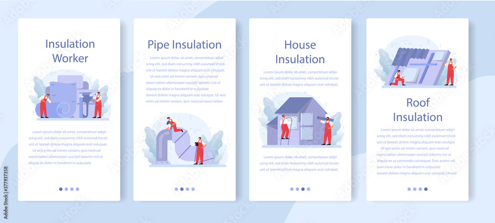 Insulation mobile application banner set. Thermal or acoustic insulation