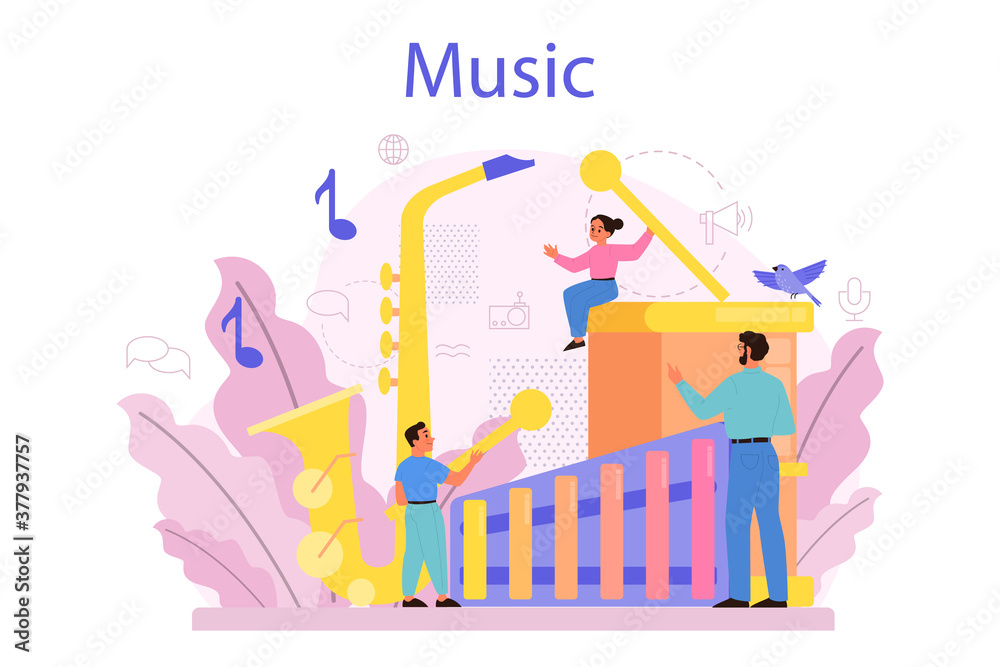 Musician and music course. Young performer playing music Musician and music course. Young performer playing music