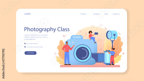Photography school course web banner or landing page.