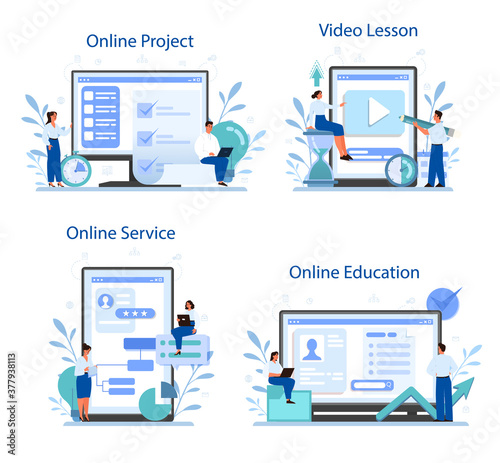 Project management online service or platform set. Successful strategy