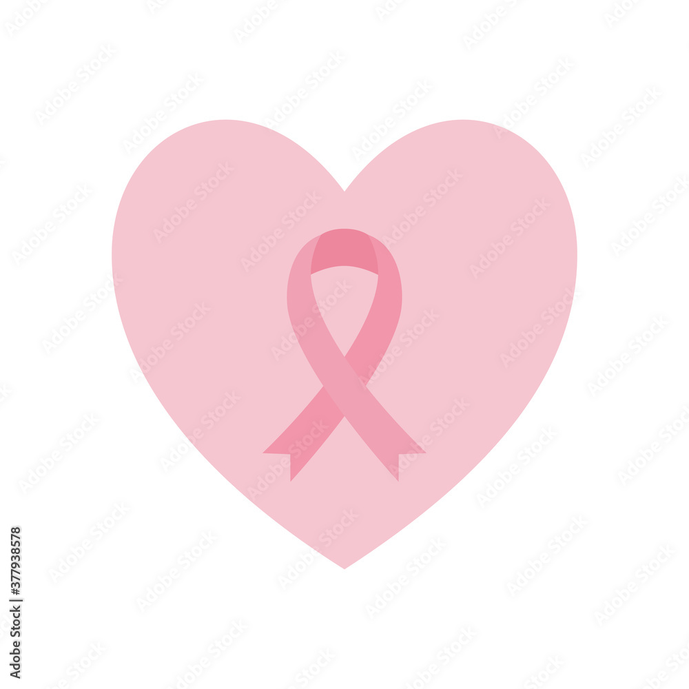 breast cancer ribbon in heart flat style icon vector design breast cancer ribbon in heart flat style icon vector design