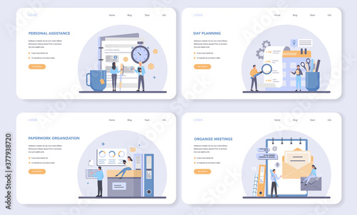 Businessman personal assistant web banner or landing page set. Professional
