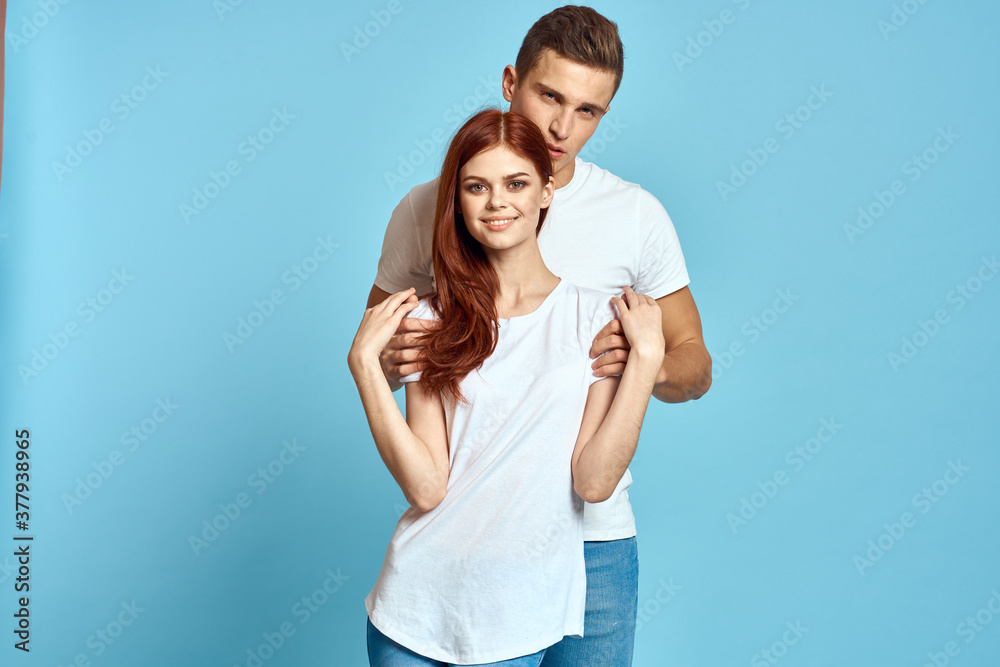 Man and woman family relationship blue background love cropped view romance Man and woman family relationship blue background love cropped view romance