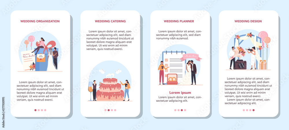 Wedding planner mobile application banner set. Professional organizer Wedding planner mobile application banner set. Professional organizer