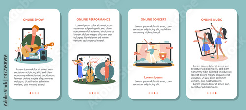 Online concert mobile application banner set. Musician or artist