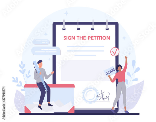 Petition concept. Collective public appeal document. Signing