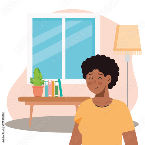 man afro in the living room scene vector illustration design