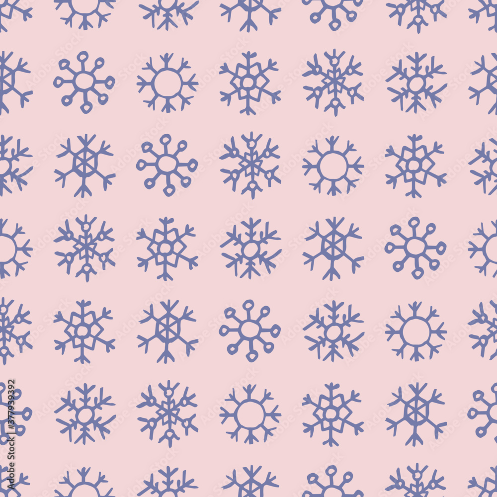 Seamless background of hand drawn snowflakes