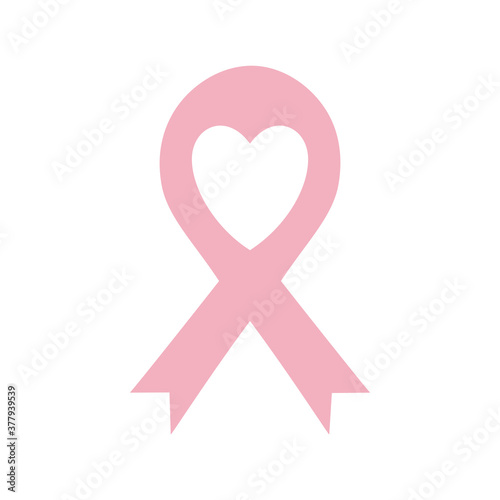breast cancer ribbon with heart flat style icon vector design