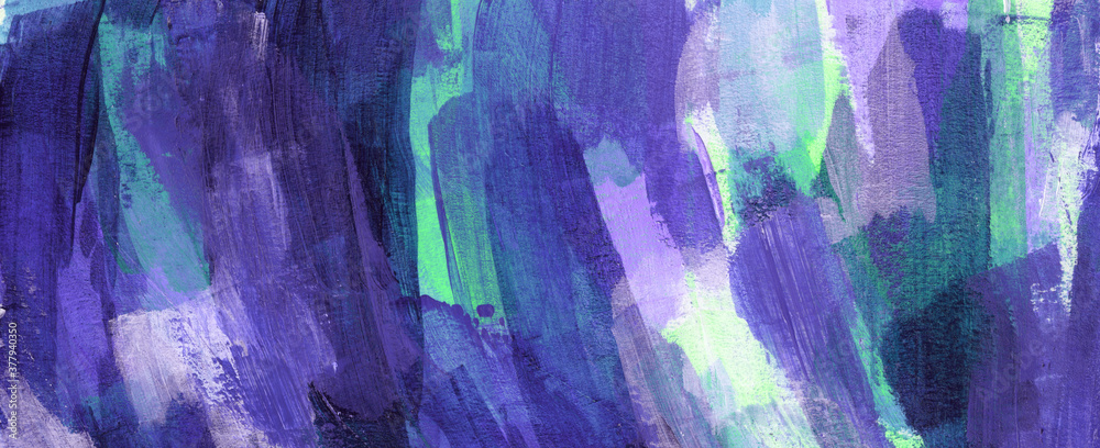 Beautiful mixed media painting for creative artistic design of posters, cards, banners, book covers, websites, wallpapers. Trendy hand painted artwork. Bright violet and green colours.