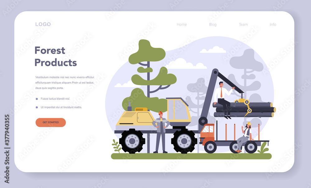 Paper production and wood industry web banner or landing page. Paper production and wood industry web banner or landing page.