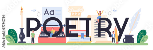 Poetry typographic header. Study ancient writer and modern novel.