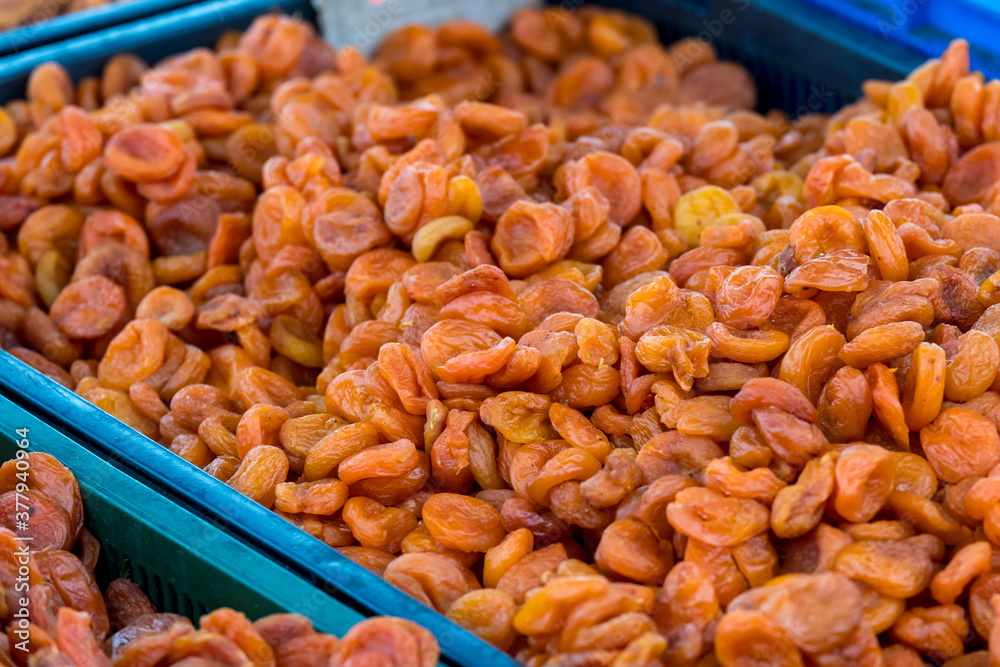 dried apricot in a box for sale in the market dried apricot in a box for sale in the market