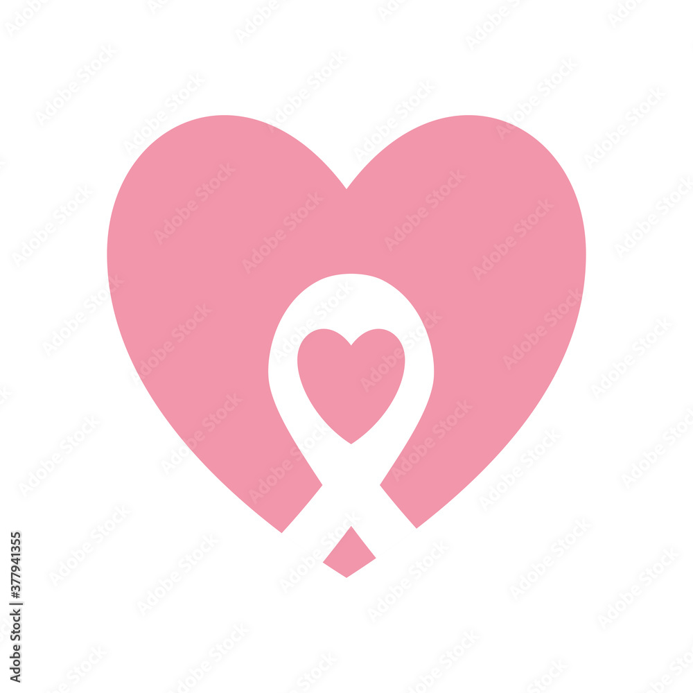 breast cancer ribbon in heart flat style icon vector design breast cancer ribbon in heart flat style icon vector design