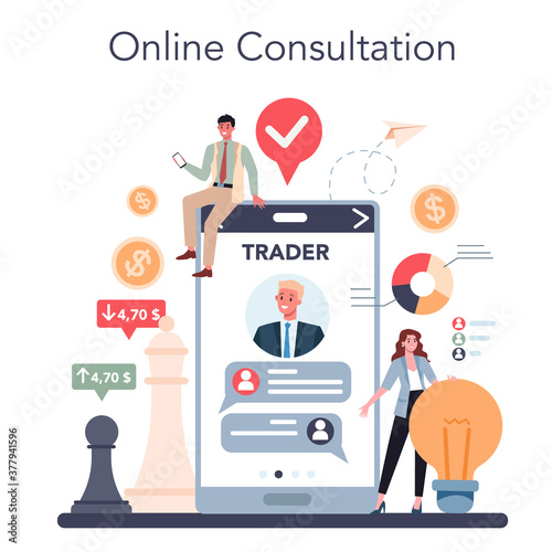 Trader online service or platform. Buy, sell or loss profits