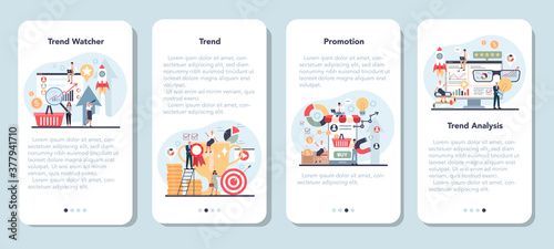 Trend watcher mobile application banner set. Specialist in tracking
