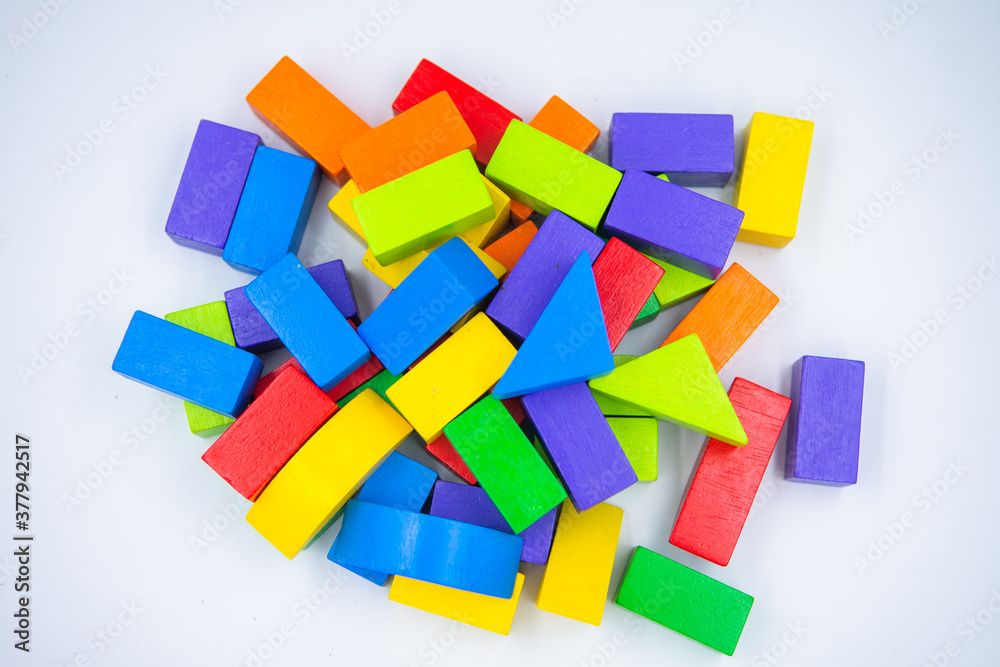 Untidy variety colorful blocks with white background Untidy variety colorful blocks with white background