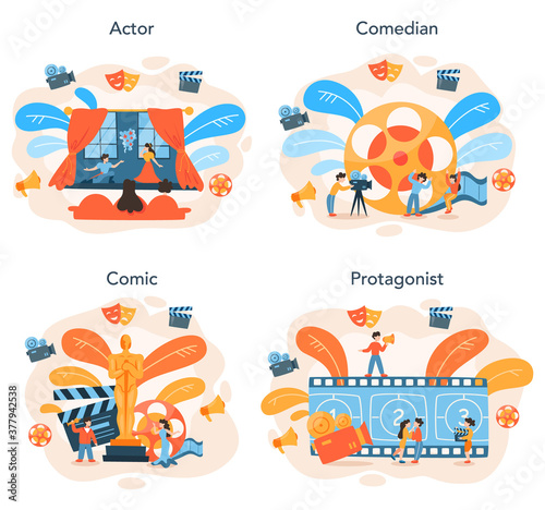 Actor and actress concept set. Idea of creative people and profession