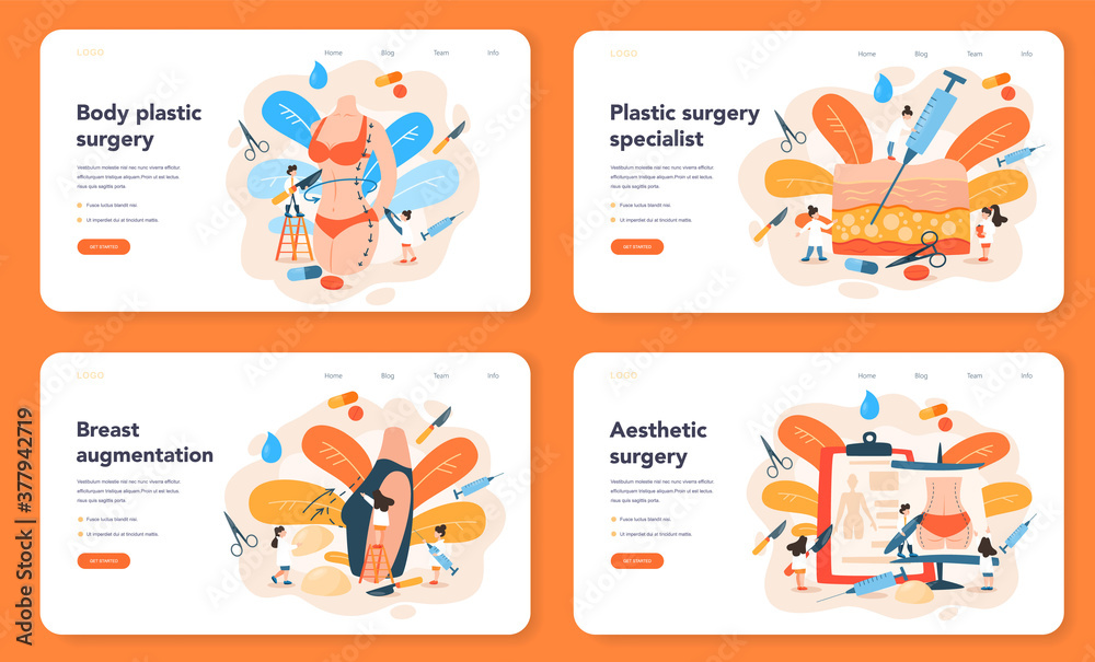 Plastic surgeon web banner or landing page set. Idea of body