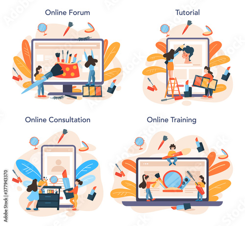 Make up artist online service or platform set. Woman doing