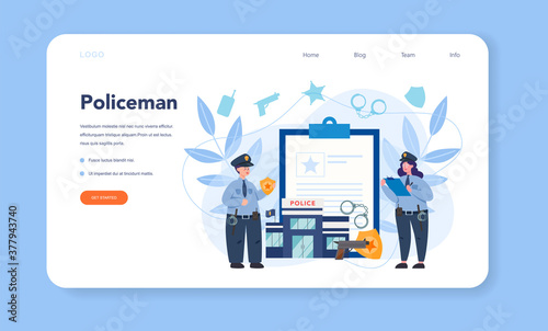 Police officer in uniform web banner or landing page. Detective © inspiring.team