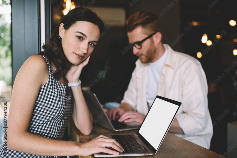 Freelancers working at cafe with laptops Freelancers working at cafe with laptops
