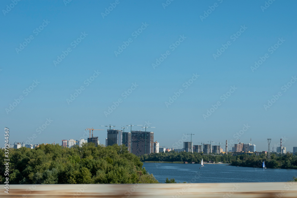 Ukraine, Kyiv - 14 September 2020: View from Soutch Bridge to Left Coast Ukraine, Kyiv - 14 September 2020: View from Soutch Bridge to Left Coast